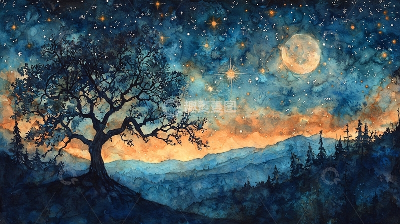 高清大图下载【趣麦麦图】星空下的树
