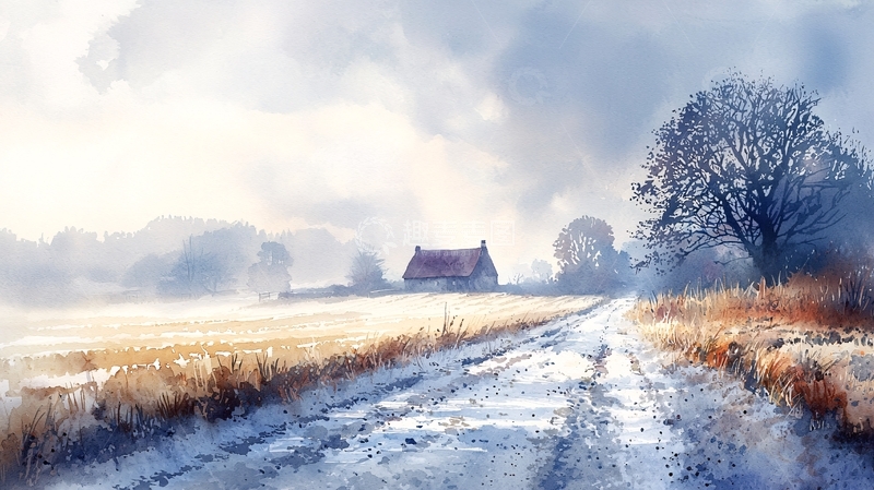 高清大图下载【趣麦麦图】冬日田园小屋雪景