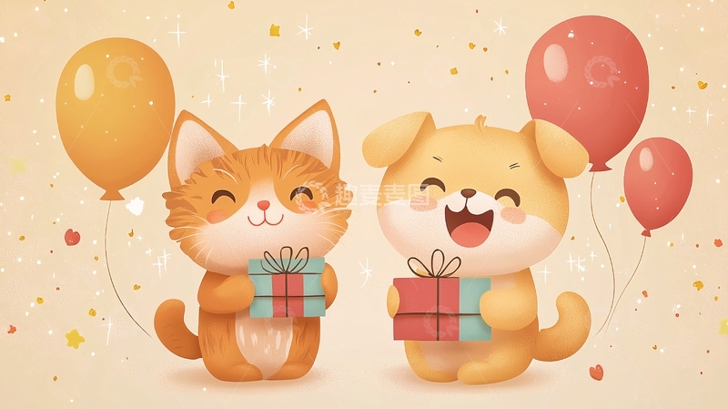 高清大图下载【趣麦麦图】卡通猫咪狗狗生日