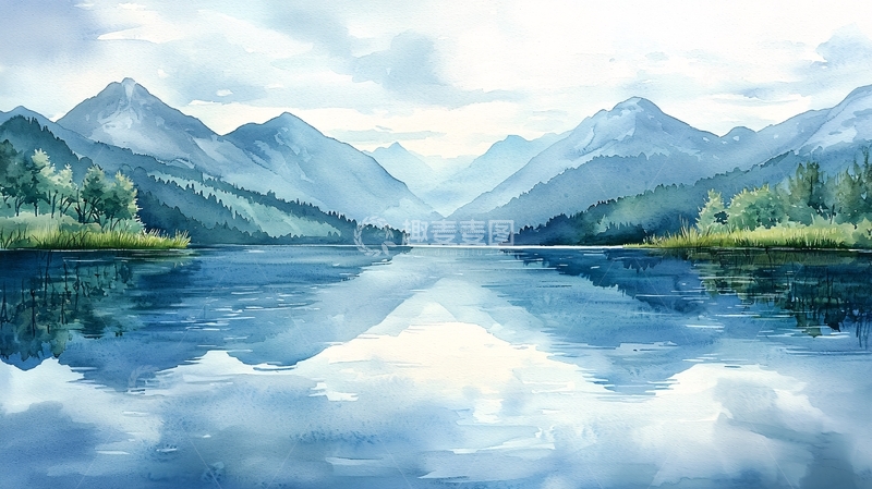 高清大图下载【趣麦麦图】平静湖面山峦倒影