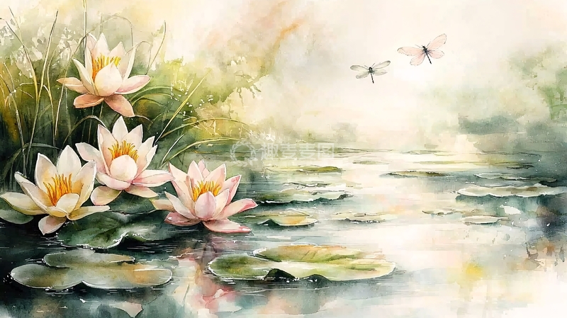 高清大图下载【趣麦麦图】水彩荷花