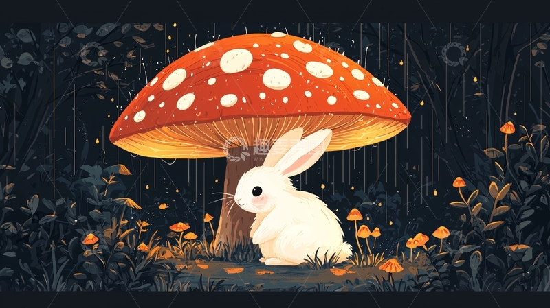 高清大图下载【趣麦麦图】小兔子与大红伞