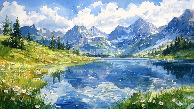 高清大图下载【趣麦麦图】高山湖泊风景画