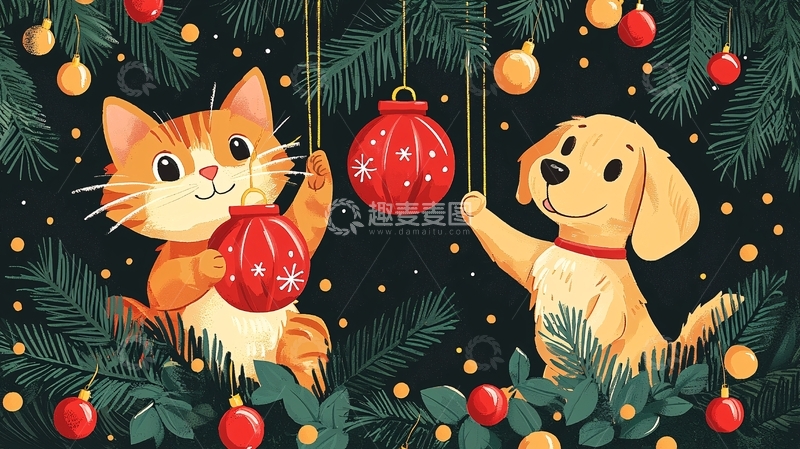 高清大图下载【趣麦麦图】圣诞节猫咪狗狗