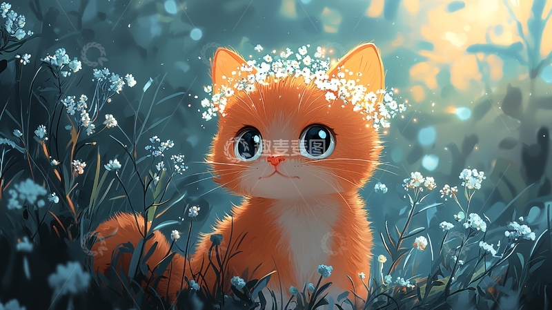 高清大图下载【趣麦麦图】戴花环的小猫