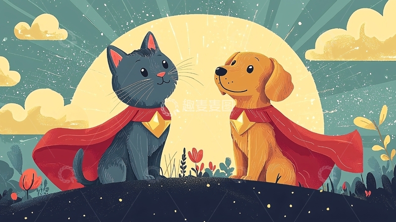 高清大图下载【趣麦麦图】超人猫狗友谊