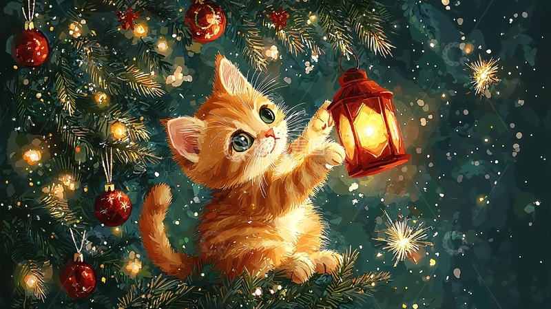 高清大图下载【趣麦麦图】圣诞小猫