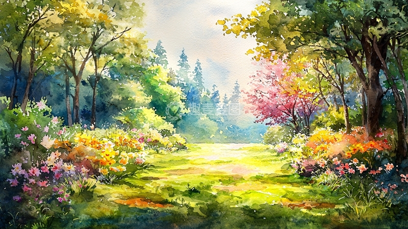 高清大图下载【趣麦麦图】水彩森林风景画