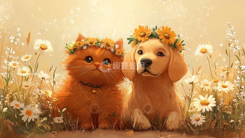 高清大图下载【趣麦麦图】小猫小狗戴花环