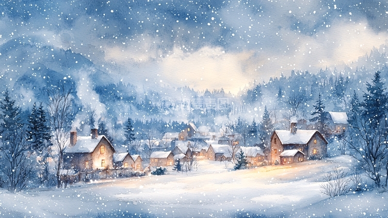 高清大图下载【趣麦麦图】冬日雪景村庄