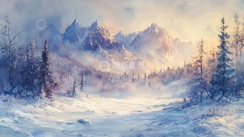 高清大图下载【趣麦麦图】雪山日出85