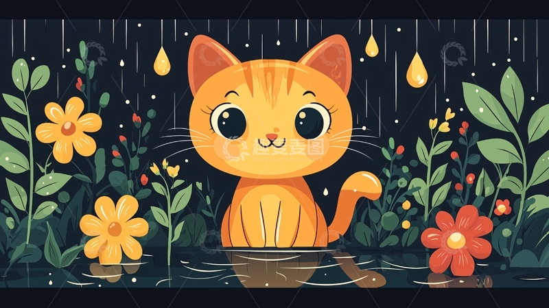 高清大图下载【趣麦麦图】雨中猫咪