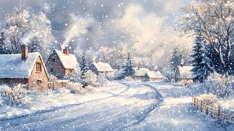 高清大图下载【趣麦麦图】冬日雪景村庄