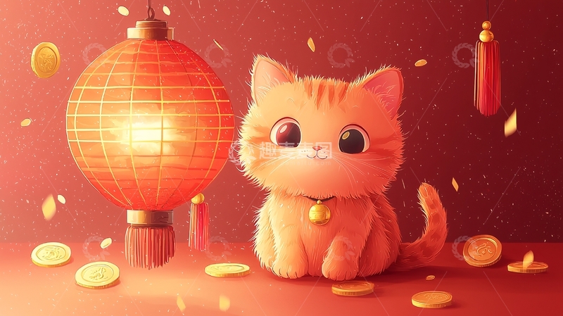 高清大图下载【趣麦麦图】萌猫灯笼元宵节