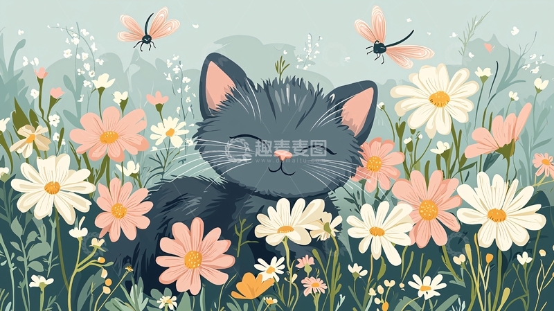 高清大图下载【趣麦麦图】小猫在花丛中
