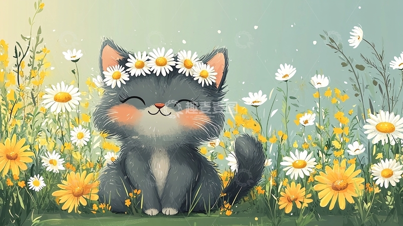 高清大图下载【趣麦麦图】戴花环的小猫