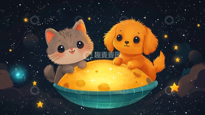 高清大图下载【趣麦麦图】太空猫咪狗狗