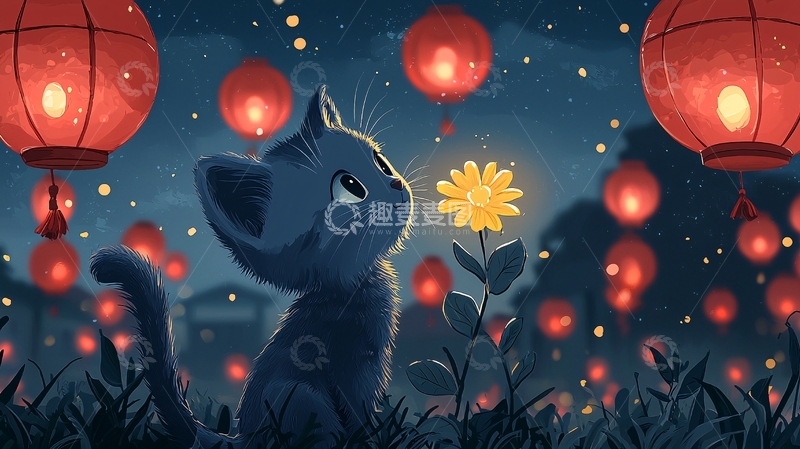 高清大图下载【趣麦麦图】小猫看花灯
