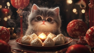 萌宠小猫吃包子