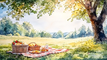 阳光下树荫下的野餐