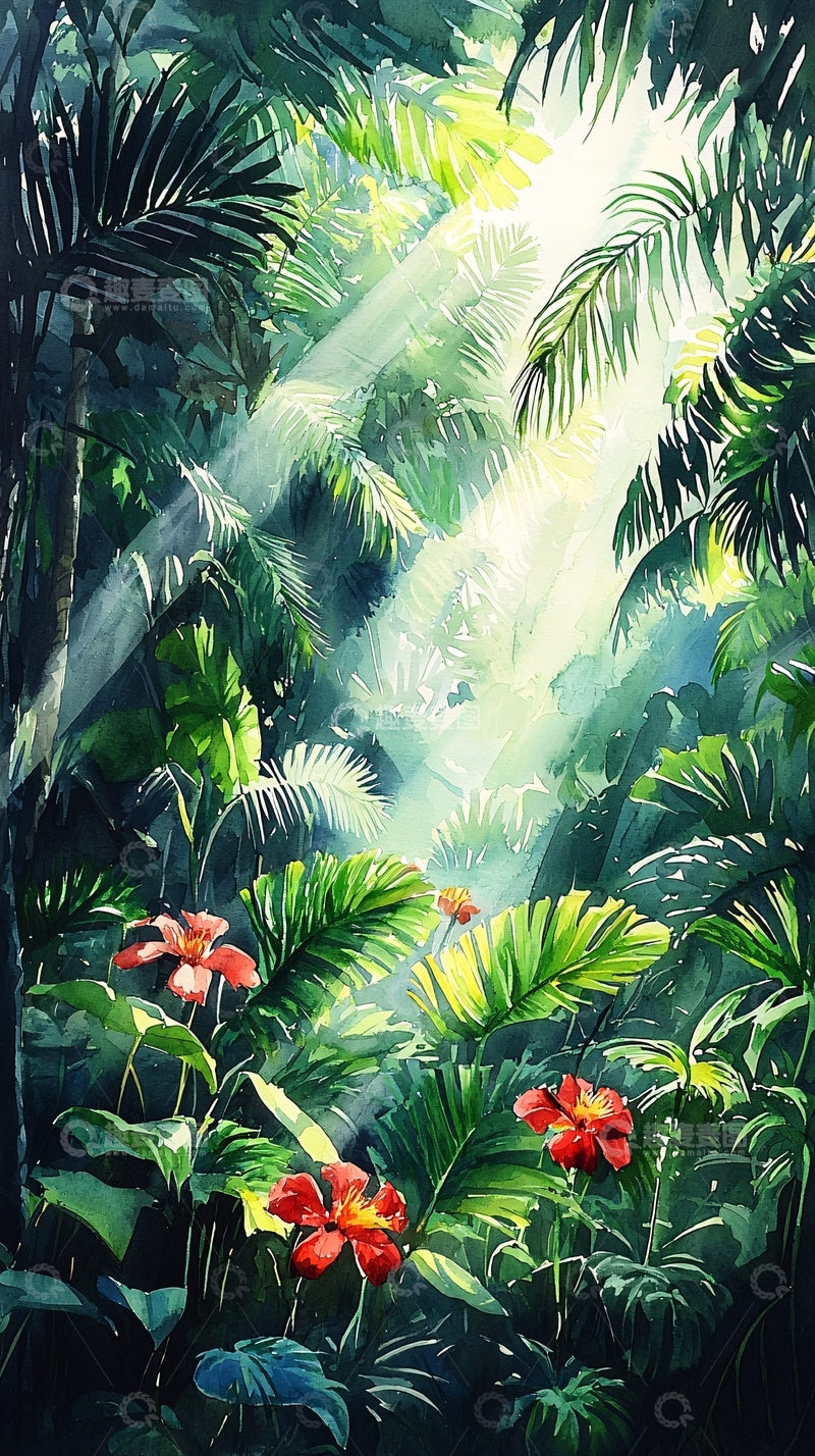 高清大图下载【趣麦麦图】热带雨林阳光透过树叶