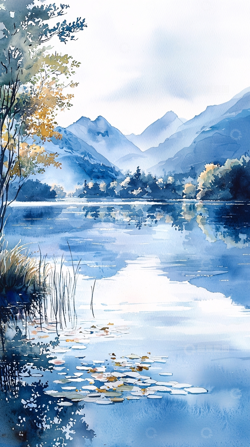 高清大图下载【趣麦麦图】宁静的蓝色湖泊山景