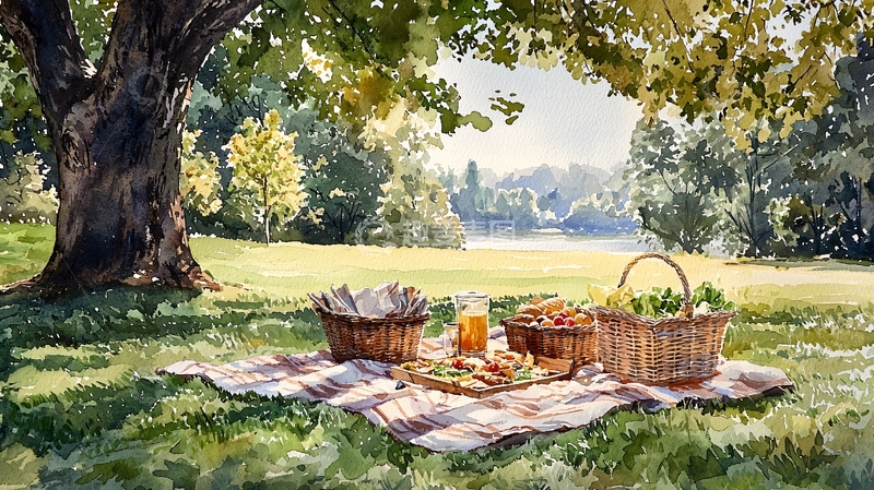 高清大图下载【趣麦麦图】树荫下野餐