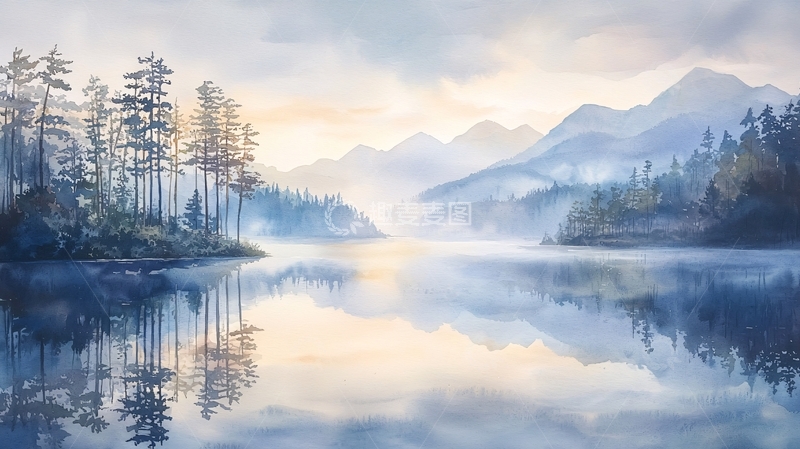 高清大图下载【趣麦麦图】清晨薄雾山湖倒影