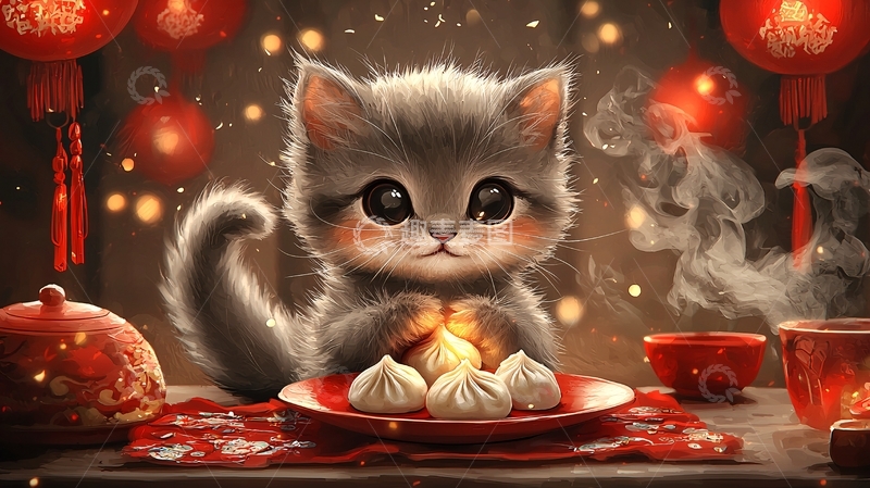 高清大图下载【趣麦麦图】萌宠小猫吃汤圆