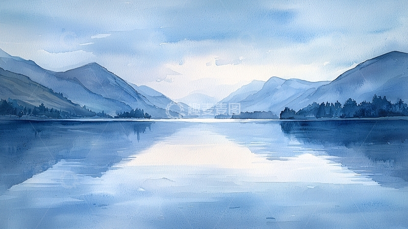 高清大图下载【趣麦麦图】蓝调山水湖泊倒影