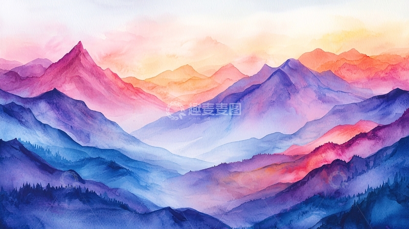 高清大图下载【趣麦麦图】水彩山脉15