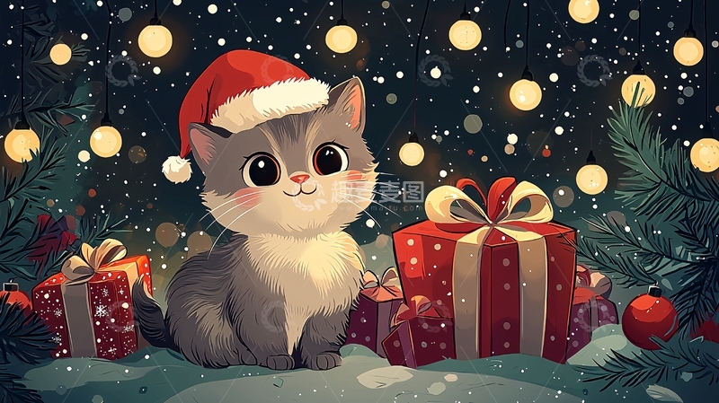高清大图下载【趣麦麦图】圣诞小猫
