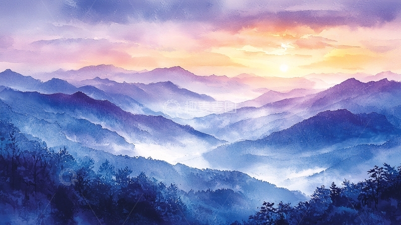 高清大图下载【趣麦麦图】梦幻般日出山峦
