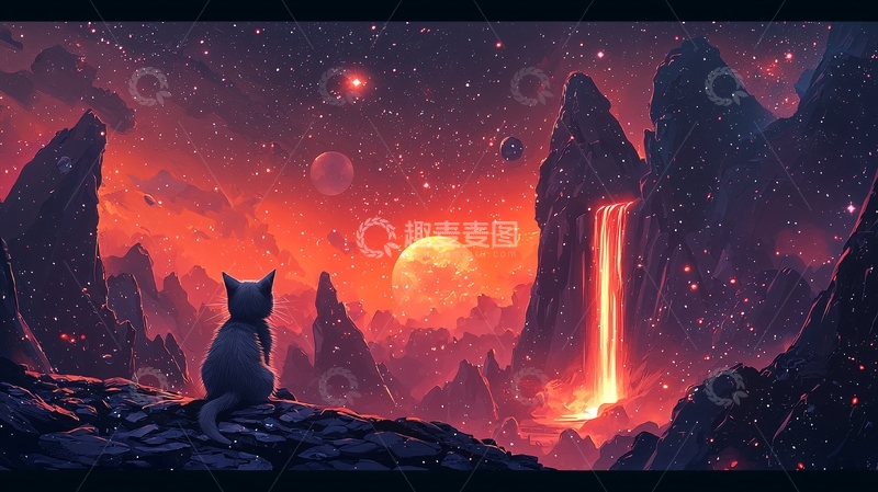 高清大图下载【趣麦麦图】猫咪凝望奇幻宇宙