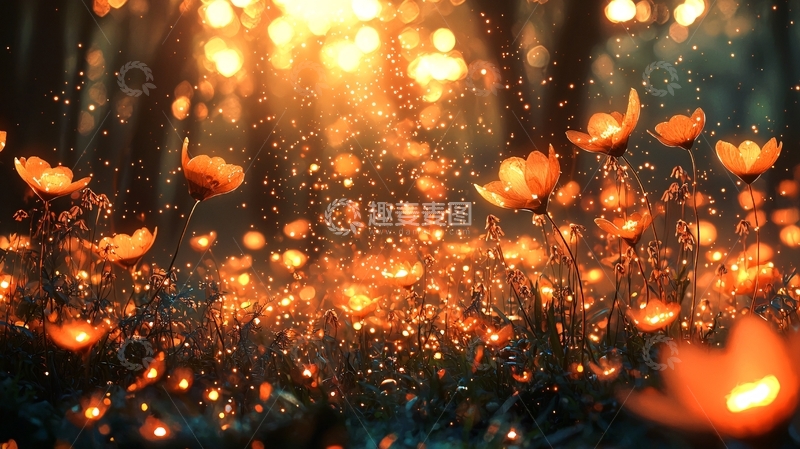高清大图下载【趣麦麦图】光影森林飞舞花朵
