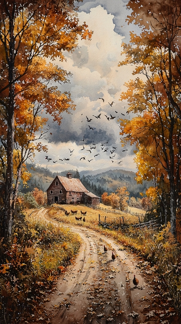 秋日乡间小路老宅