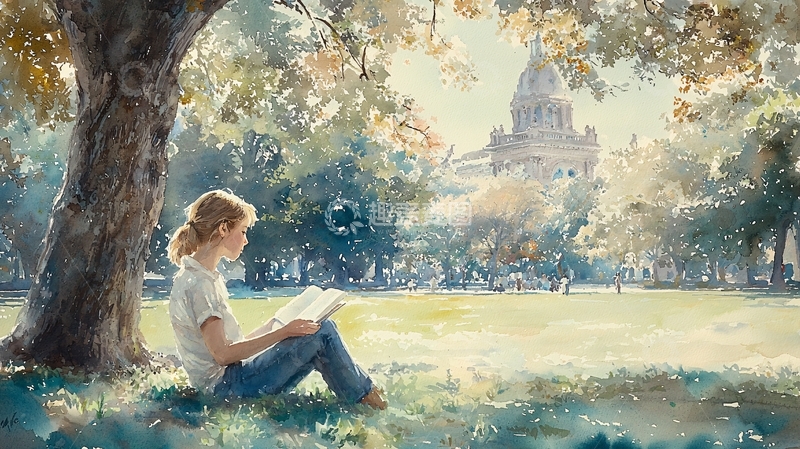 高清大图下载【趣麦麦图】树荫下看书的女孩