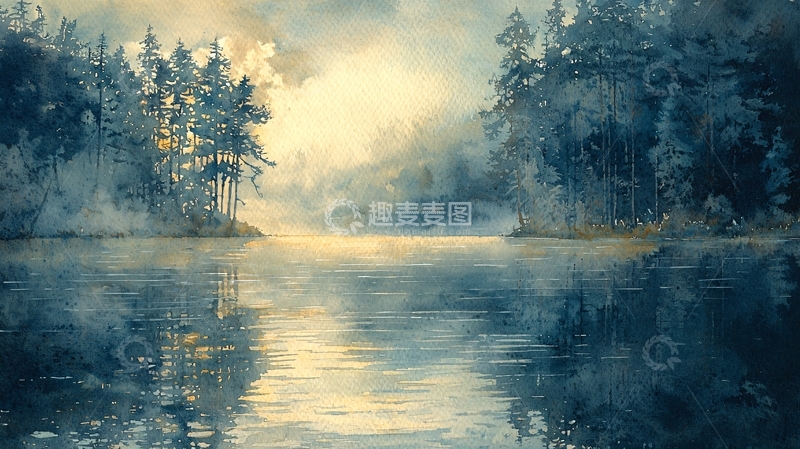 高清大图下载【趣麦麦图】清晨湖泊森林倒影