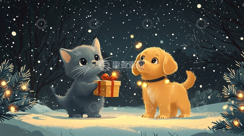 高清大图下载【趣麦麦图】圣诞节猫咪狗狗