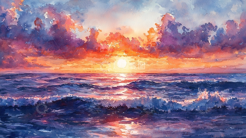 高清大图下载【趣麦麦图】绚丽多彩的日落海景