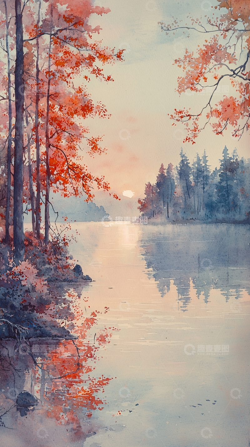 高清大图下载【趣麦麦图】秋日湖景夕阳