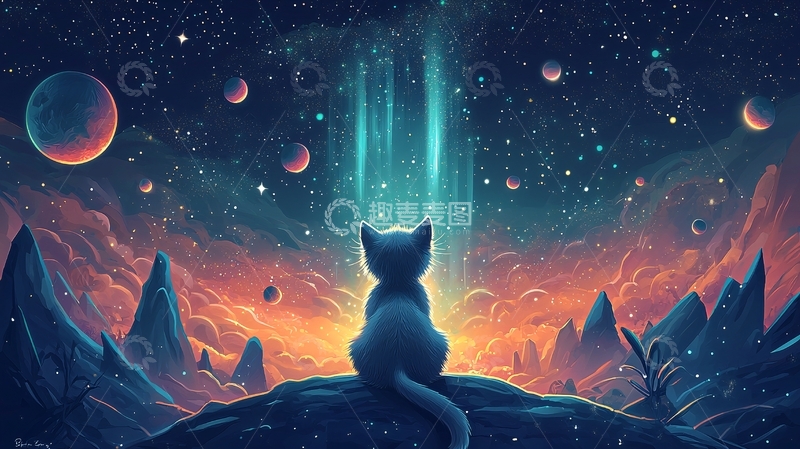 高清大图下载【趣麦麦图】猫咪凝望宇宙奇观
