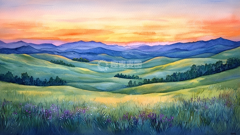 高清大图下载【趣麦麦图】水彩画风景