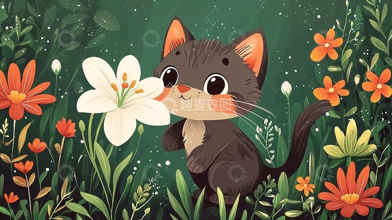 高清大图下载【趣麦麦图】小猫闻花