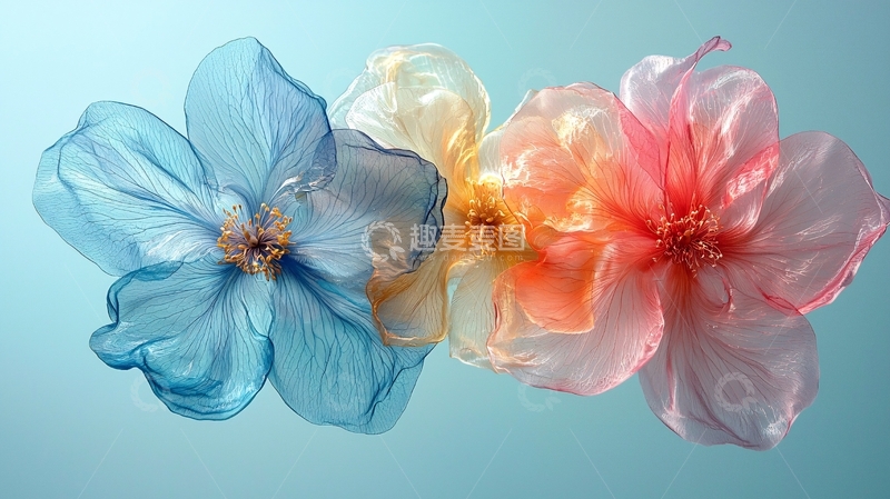 高清大图下载【趣麦麦图】轻盈透明的彩色花朵