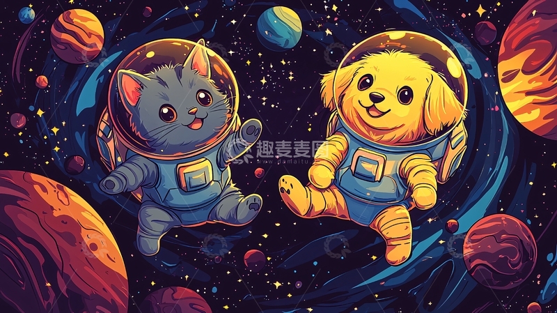 高清大图下载【趣麦麦图】太空猫咪狗狗