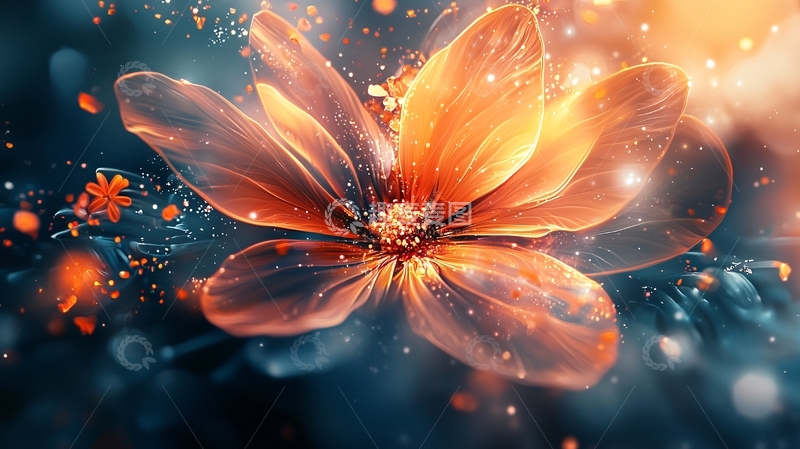 高清大图下载【趣麦麦图】梦幻般发光的橙色花朵