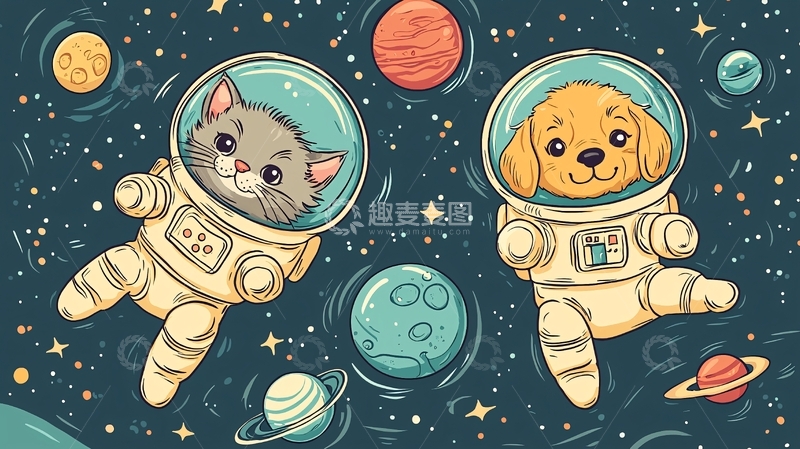 高清大图下载【趣麦麦图】-太空猫狗宇航员