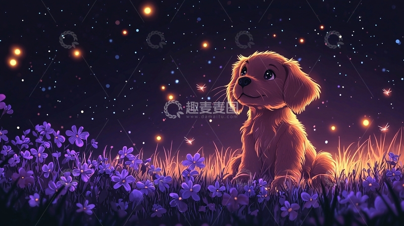 高清大图下载【趣麦麦图】星空下的金毛犬
