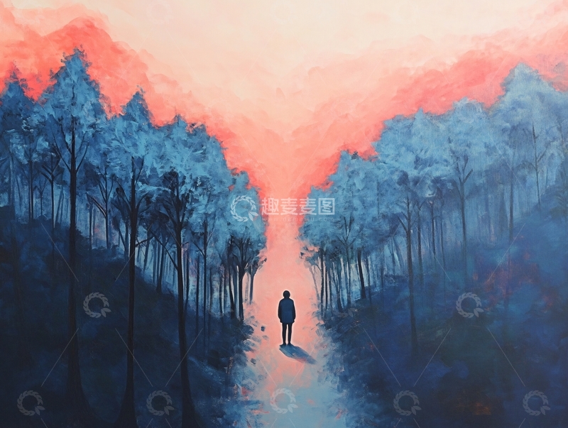 高清大图下载【趣麦麦图】落日余晖下的蓝色森林